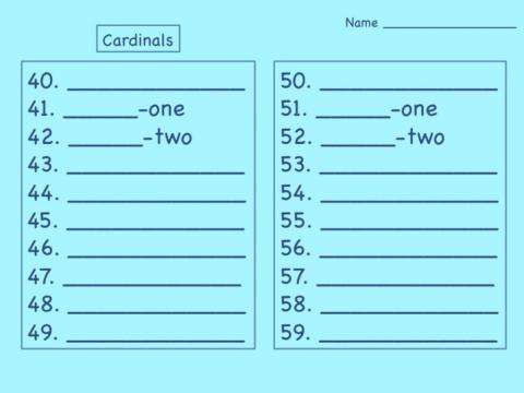 Numbers 40-59 Writing