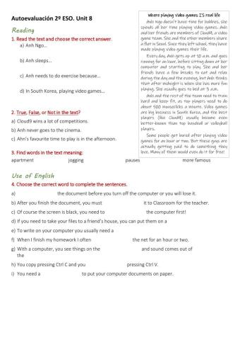 Self-evaluation unit 8 MRE: be going to