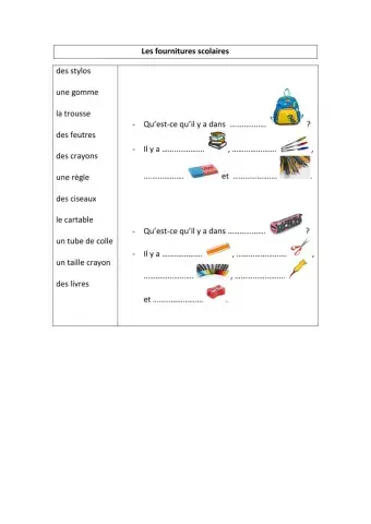 Les fournitures scolaires