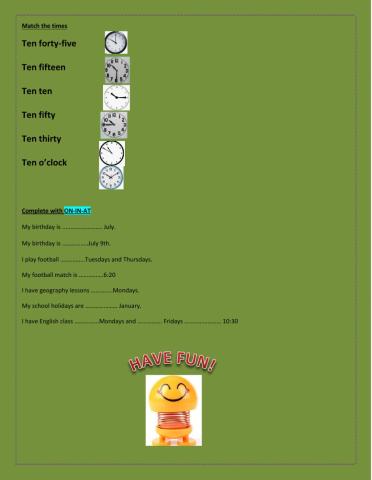 The time & prepositions of time