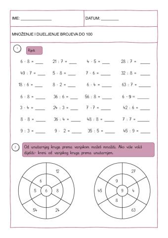 Množenje i dijeljenje - digitalna provjera