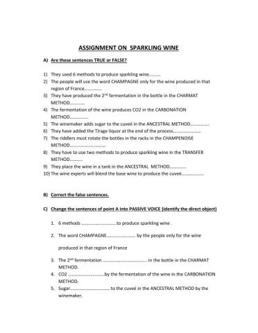 How sparkling wine is made assignment