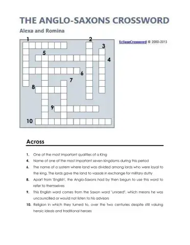 Anglo-Saxons crossword