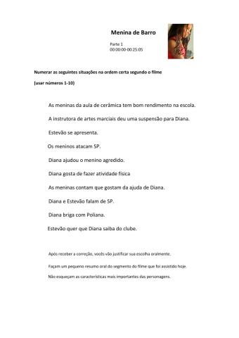 Compreensão do Filme Menina de Barro 1°parte