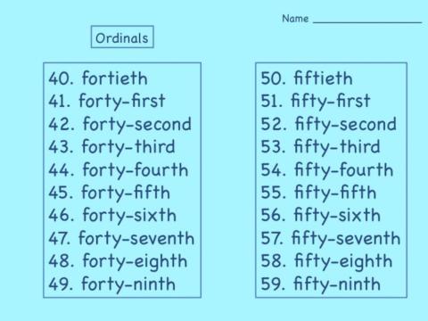 Ordinal Numbers 40-59