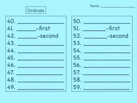 Ordinal Numbers 40-59 Writing