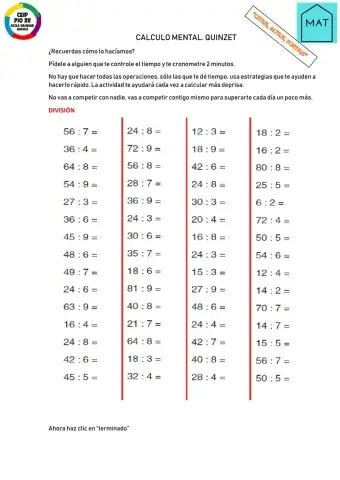 Calculo mental divisiones
