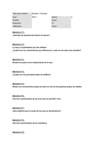 Examen Biología animales vertebrados