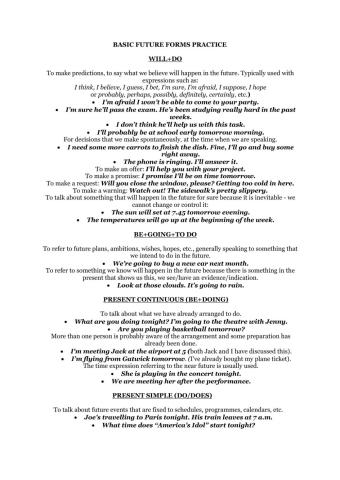 Basic Future Forms Practice