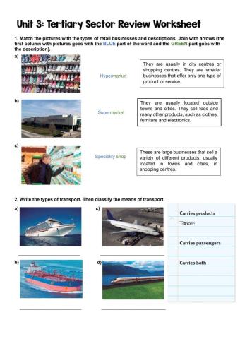 Unit 3: Tertiary Sector Review Worksheet