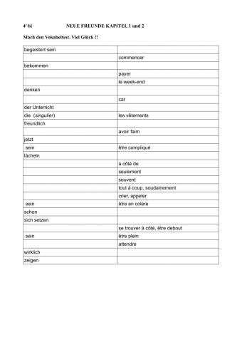 VOKABELTEST Neue Freunde (KLETT) KAPITEL 1 und 2