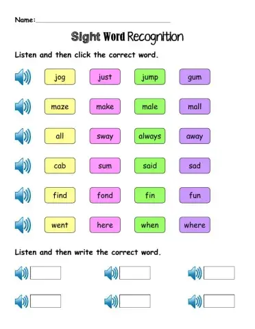 Sight Word Recognition Pre-Primer