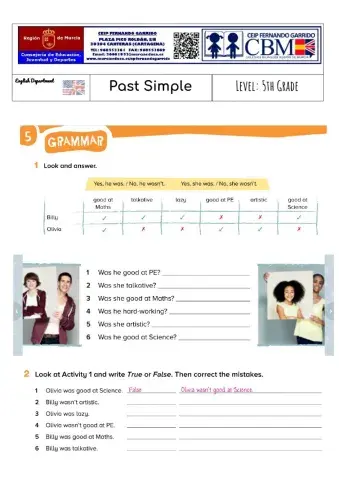 PAST SIMPLE 2 Short answers, affirmative and negative