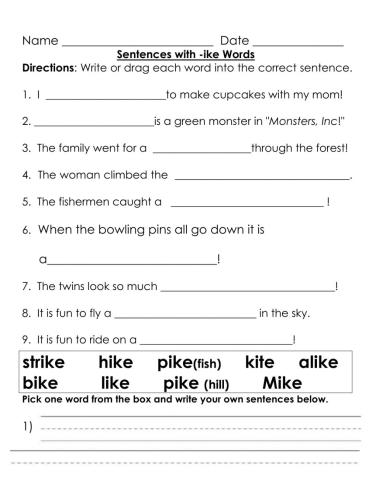 Write -ike Words in Sentences