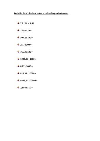 División de un número decimal entre la unidad seguida de ceros