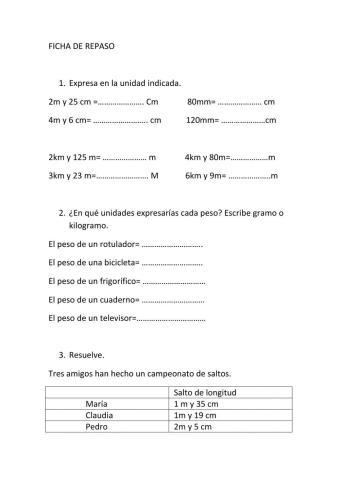 Ficha repaso de cm, m y km