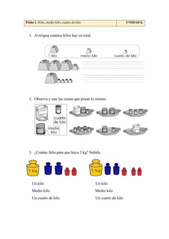 Kilo, medio kilo, cuarto de kilo