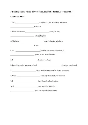 A2 Past simple and past continuous short test