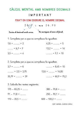 Càlcul mental decimals