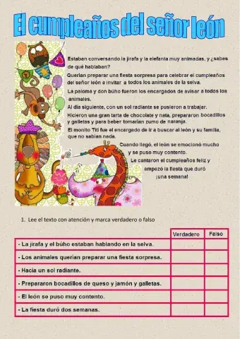 Lectura comprensiva: El cumpleaños del señor león