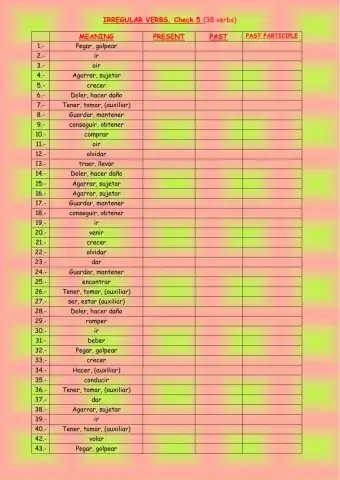 IRREGULAR VERBS. CHECK 5 (38 verbs)