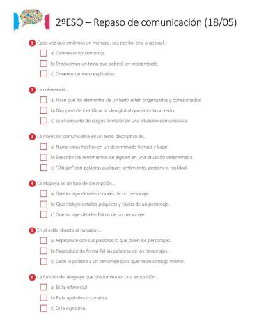 Cuestionario sobre los tipos de texto 2º