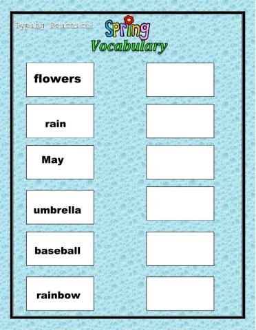 Spring Vocabulary Typing Practice Part 1