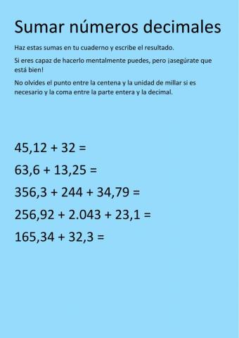 Suma de números decimales