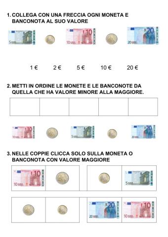 Riconoscere Euro (1,2,5,10,20)