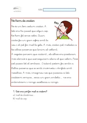 Comprensió lectora : no hem de cridar