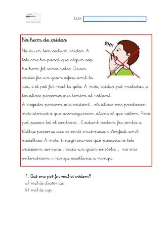 Comprensió lectora : no hem de cridar