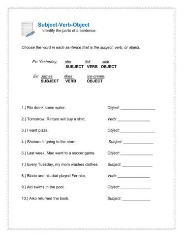 Identify the Subject, Verb, Object