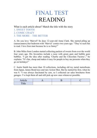Final Test Grade 7 - Reading