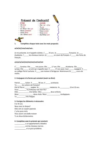 Verbe être et avoir au présent indicatif