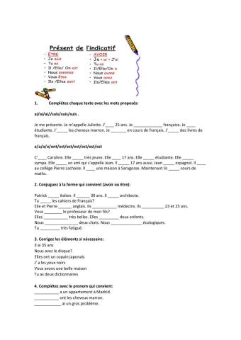 Verbe être et avoir au présent indicatif