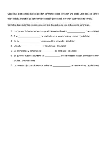 Tipos de palabras según sus sílabas