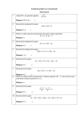 Ecuații de gradul I cu o necunoscută.