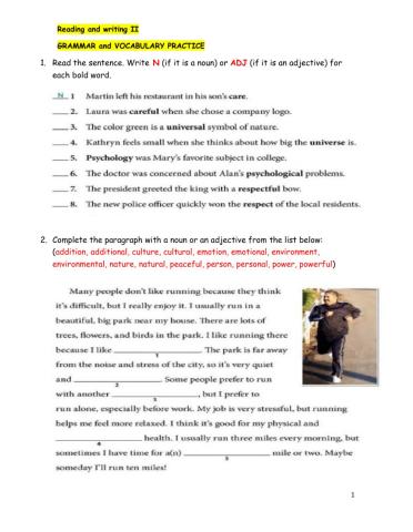 Grammar and vocabulary practice