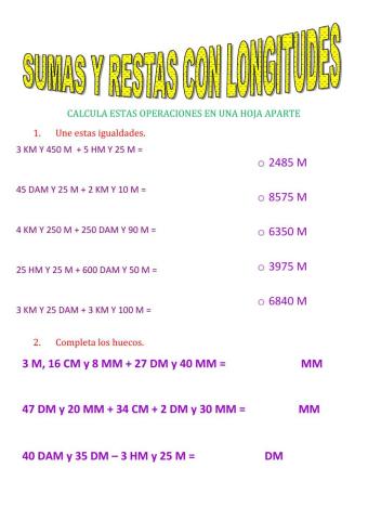 Sumas y restas con longitudes