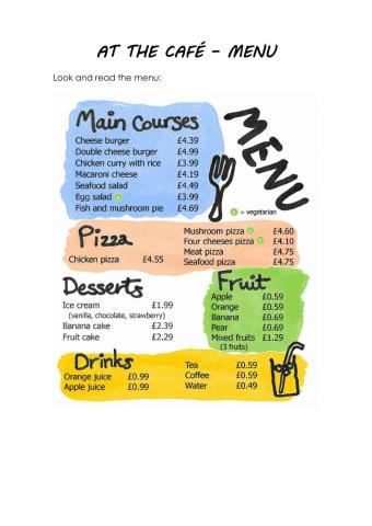 At the café - menu