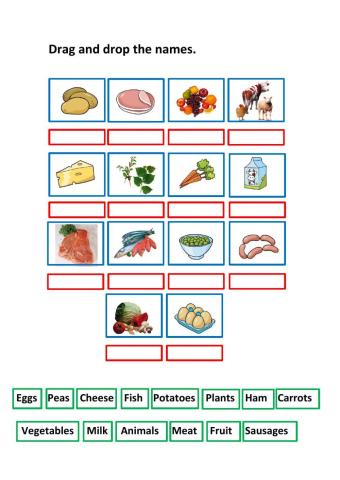 Drag and drop the names of food.