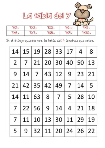 Crucigrama tabla del 7