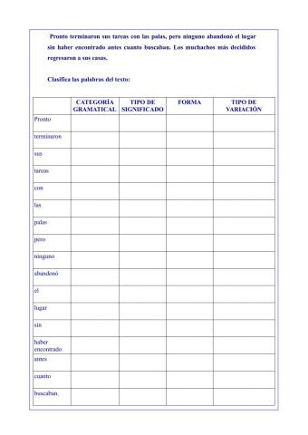 Clasificación de categorías gramaticales