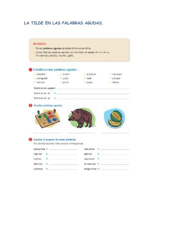 La tilde en palabras agudas