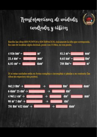 Paso de unidades cúbicas y cuadradas
