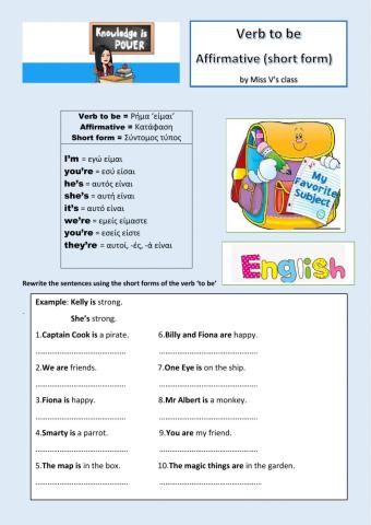 Verb to be - Affirmative short form
