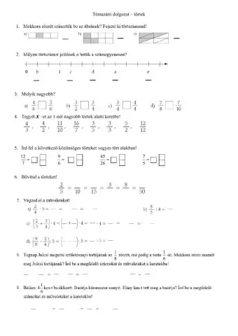Törtek - témazáró dolgozat