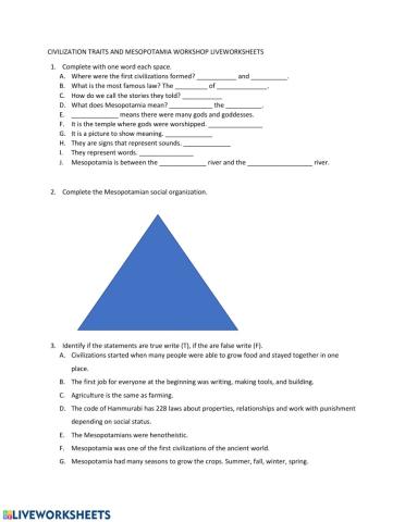 Mesopotamia and civilization traits. May 17th