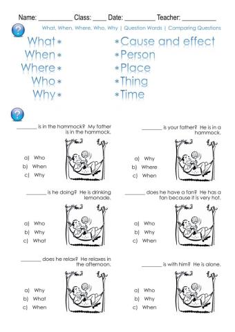 What, When, Where, Who, Why - Question Words - Comparing Questions