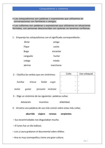 Coloquialismos y cultismos